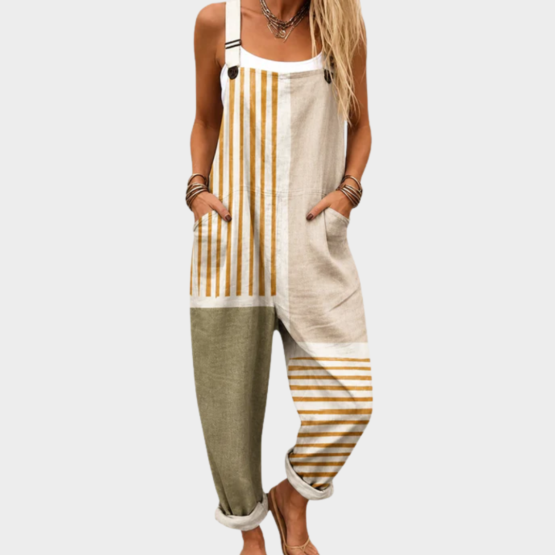 Greetje jumpsuit met kleurvlakken en strepen
