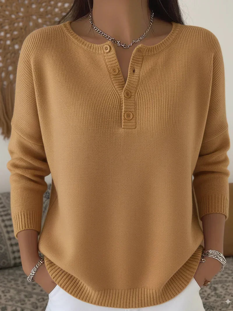 Helena gebreide trui met henley-knoopsluiting
