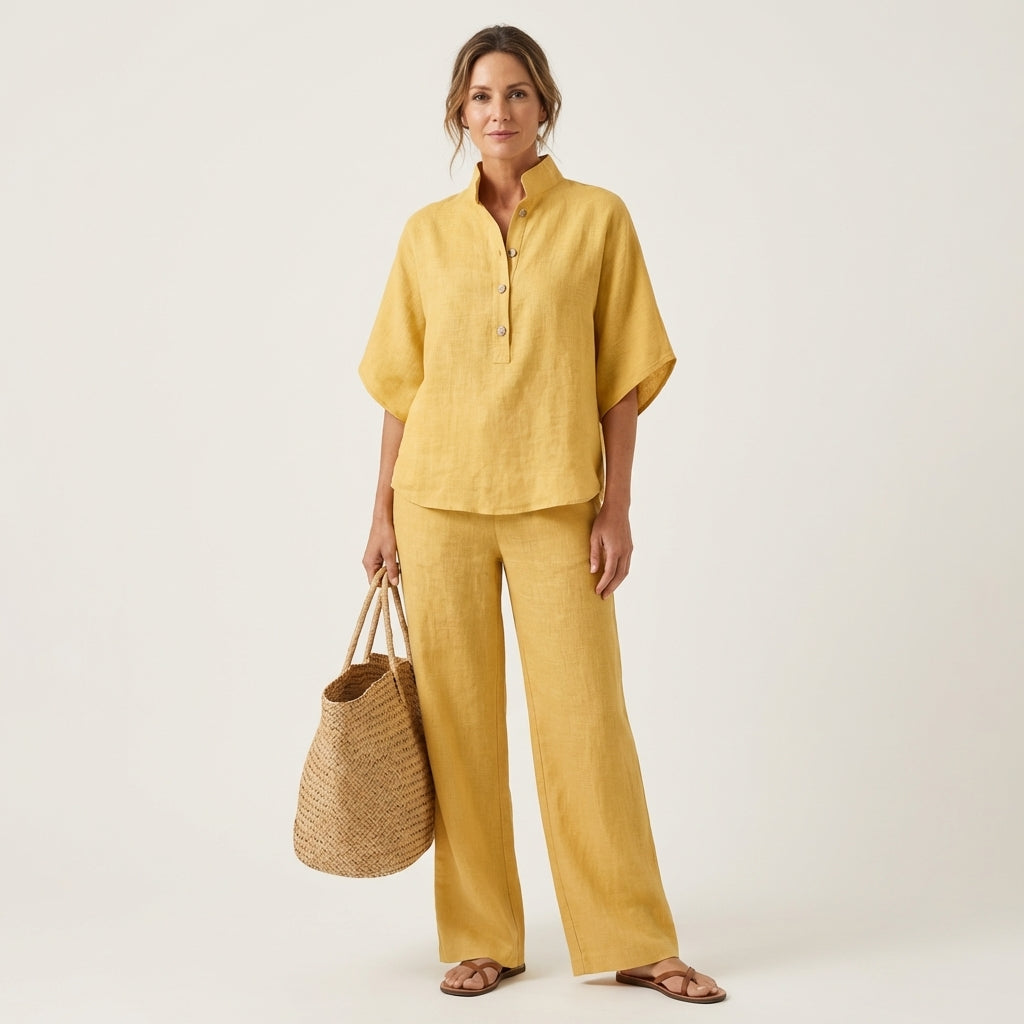 Lotje tweedelige set met vleermuismouw en wijde broek