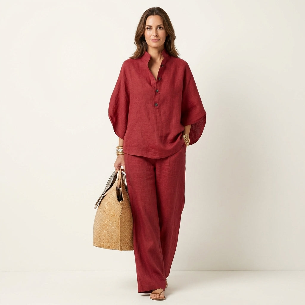 Lotje tweedelige set met vleermuismouw en wijde broek