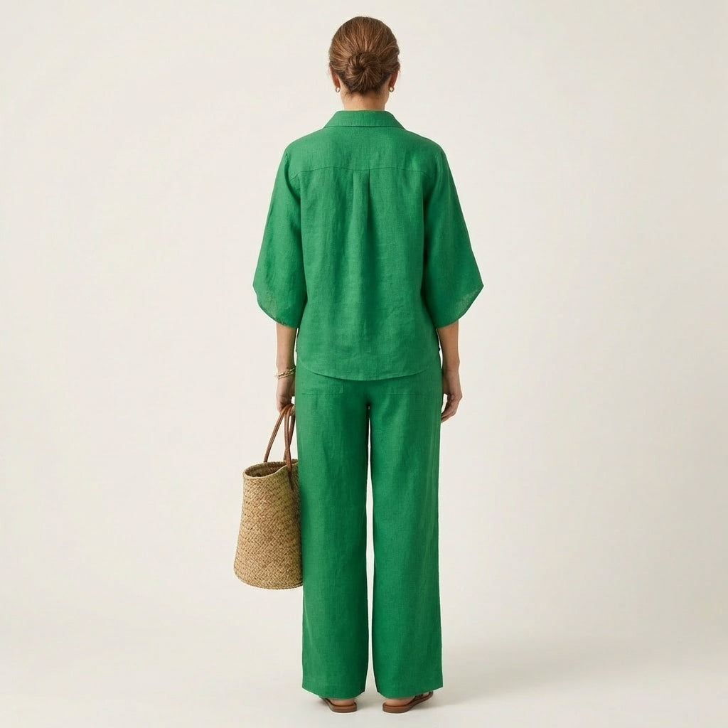 Lotje tweedelige set met vleermuismouw en wijde broek