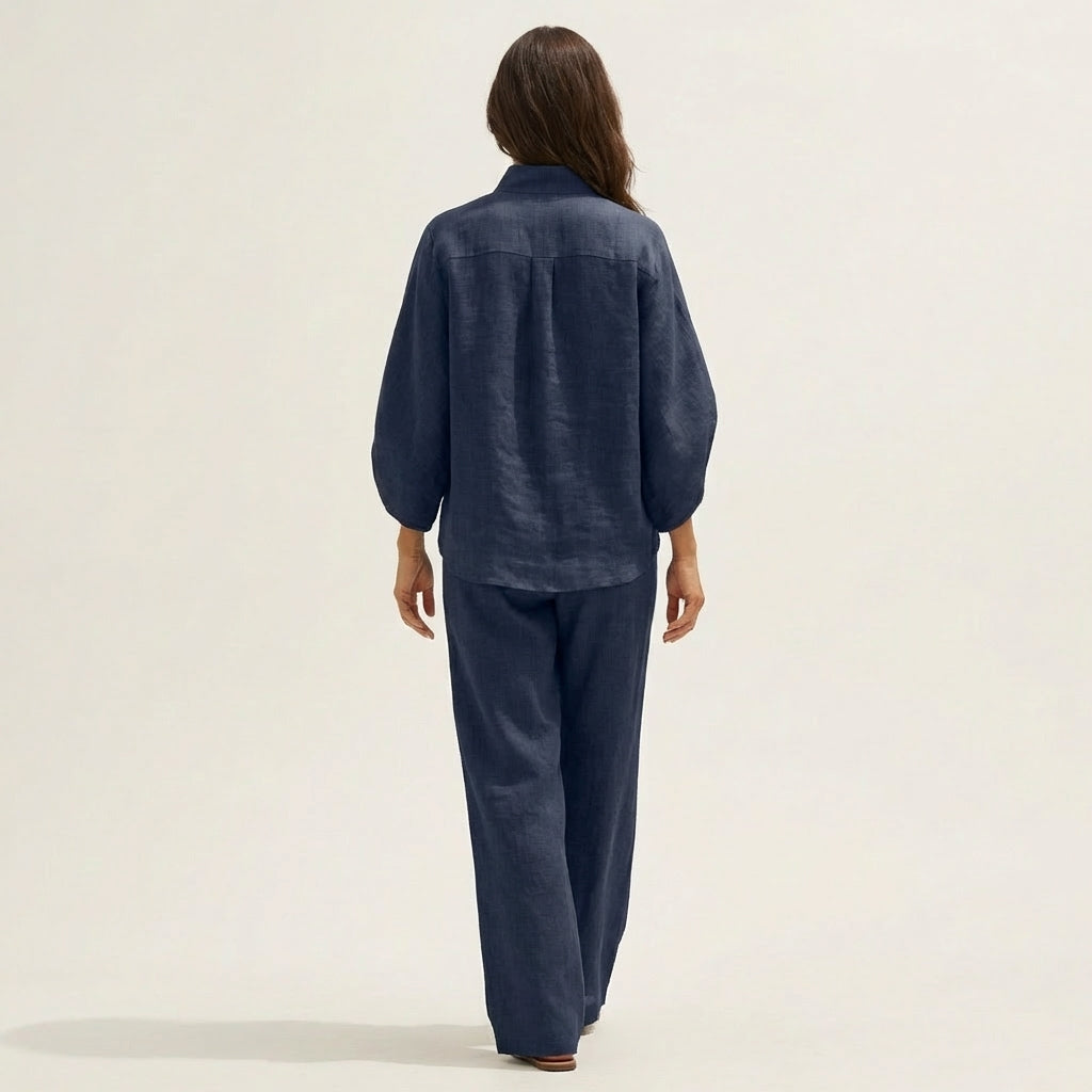 Lotje tweedelige set met vleermuismouw en wijde broek