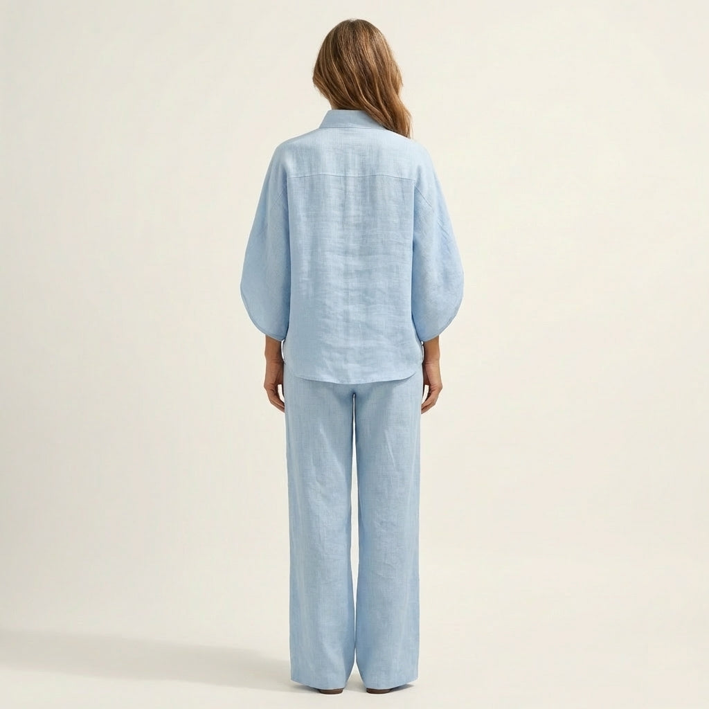Lotje tweedelige set met vleermuismouw en wijde broek