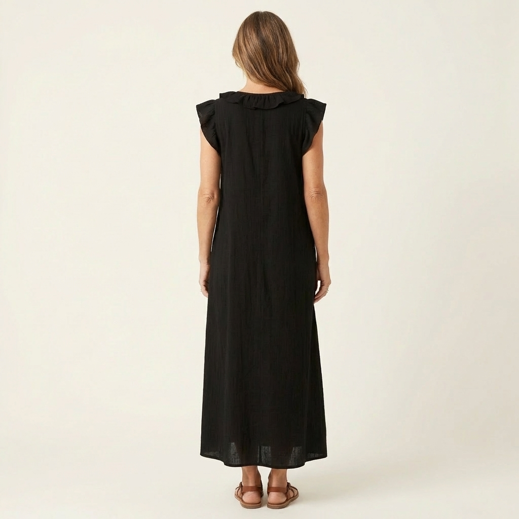 Doutzen mouwloze maxi-jurk met ruche-V-hals