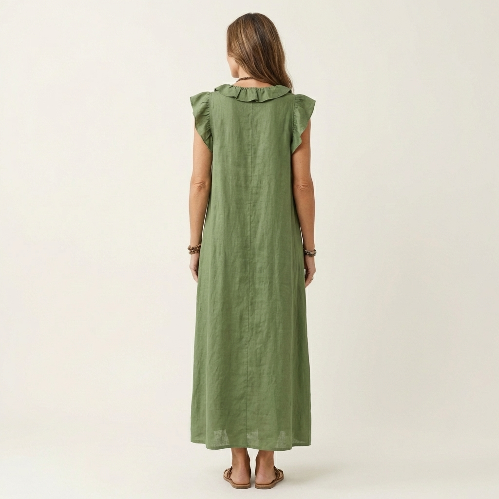 Doutzen mouwloze maxi-jurk met ruche-V-hals