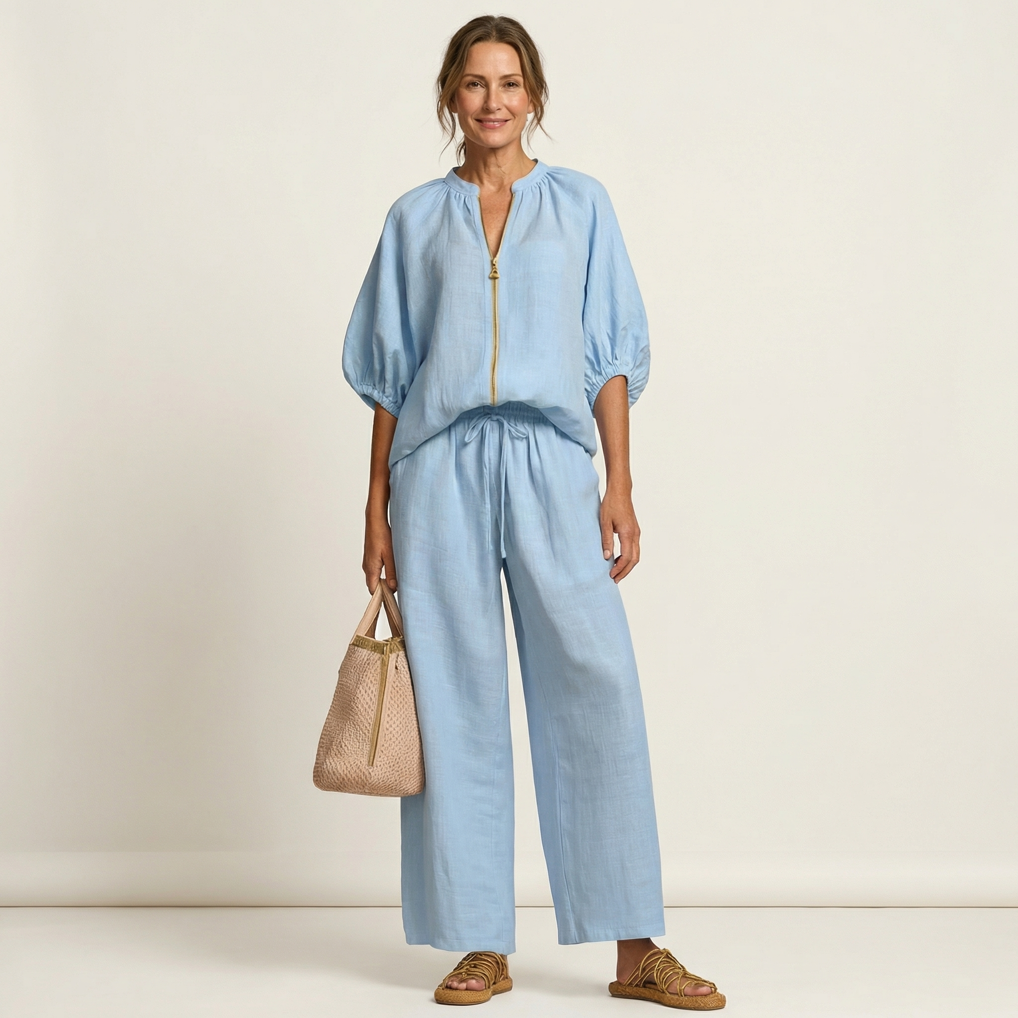 Trijnie set met pofmouwen en ritssluiting