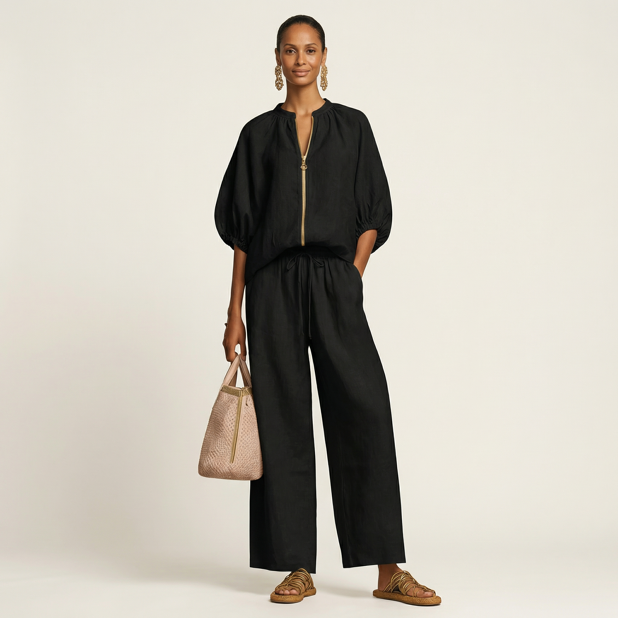 Trijnie set met pofmouwen en ritssluiting