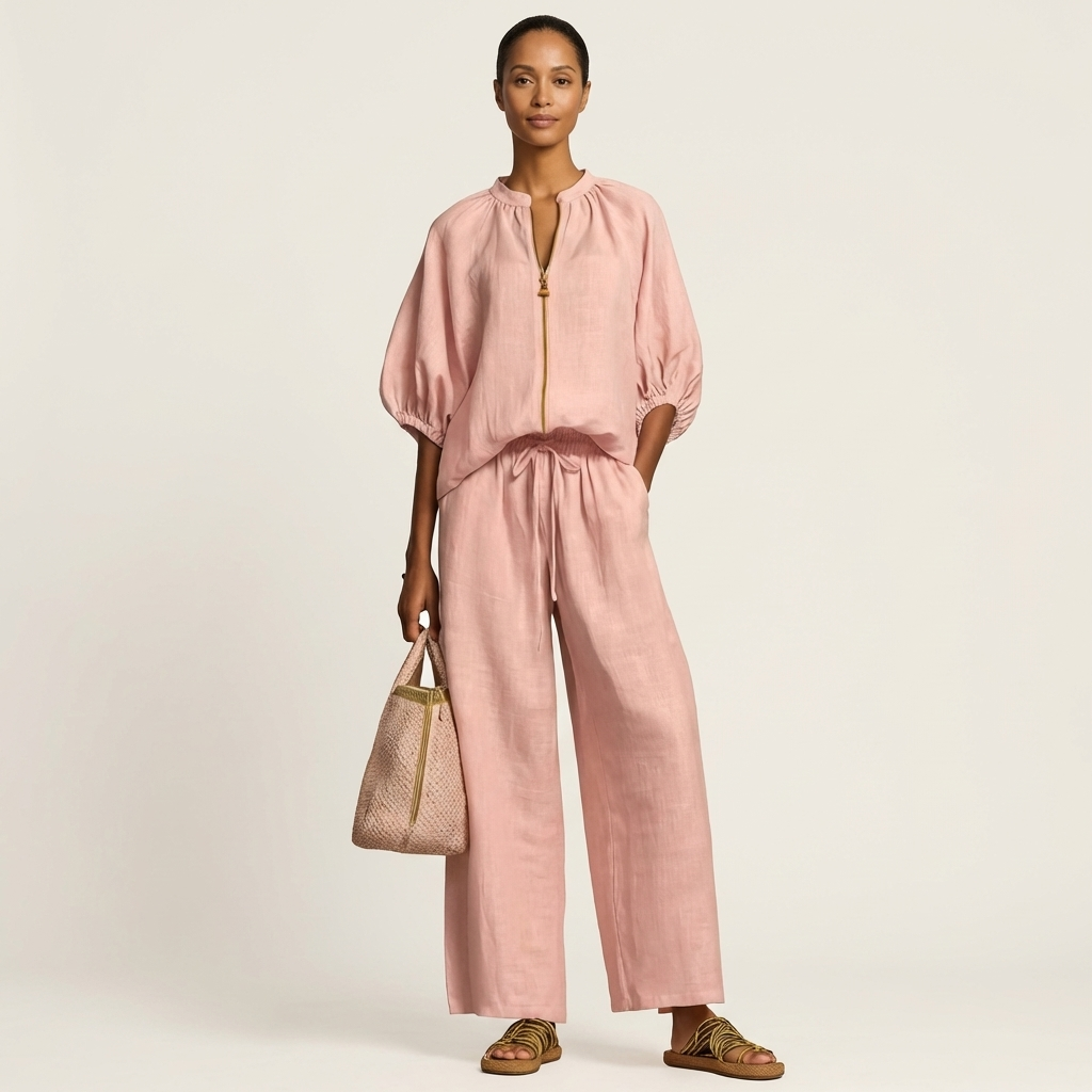 Trijnie set met pofmouwen en ritssluiting