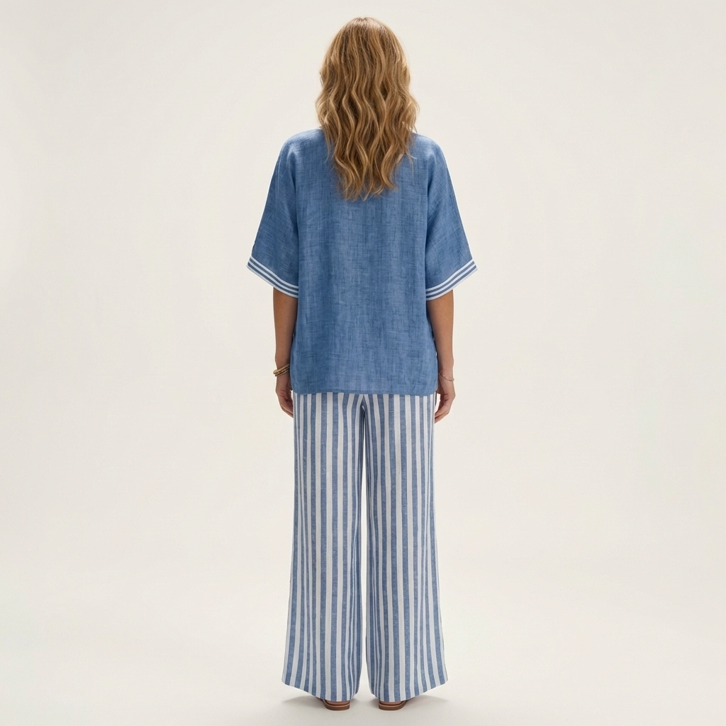Lidewij set met V-hals top en gestreepte broek