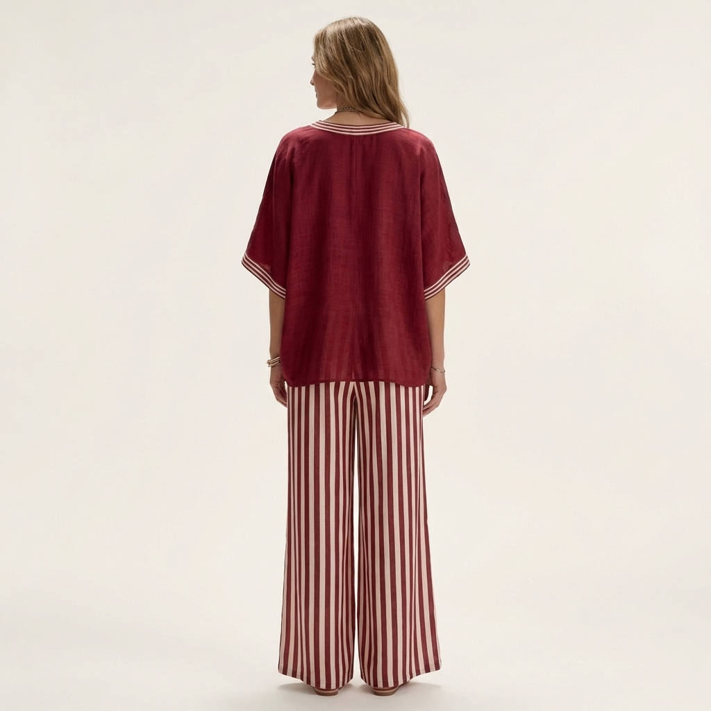 Lidewij set met V-hals top en gestreepte broek