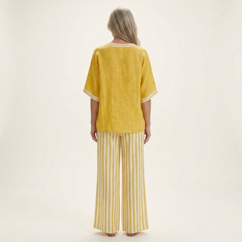 Lidewij set met V-hals top en gestreepte broek
