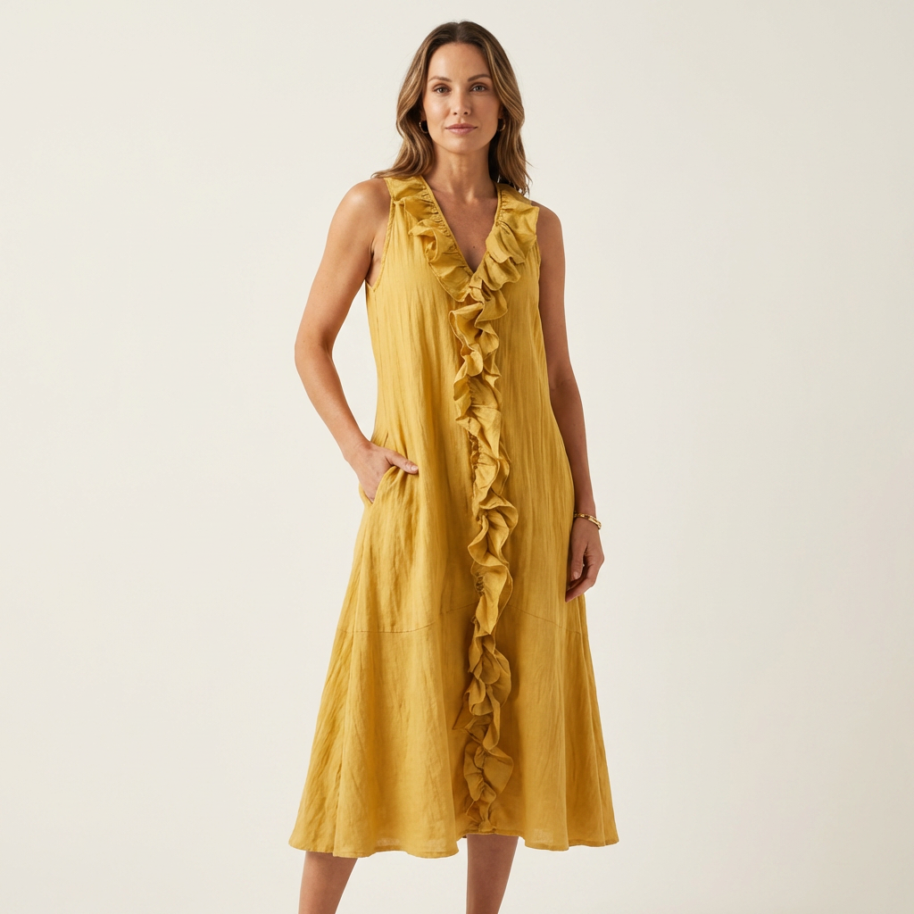 Hendrina mouwloze maxi-jurk met doorlopende ruche