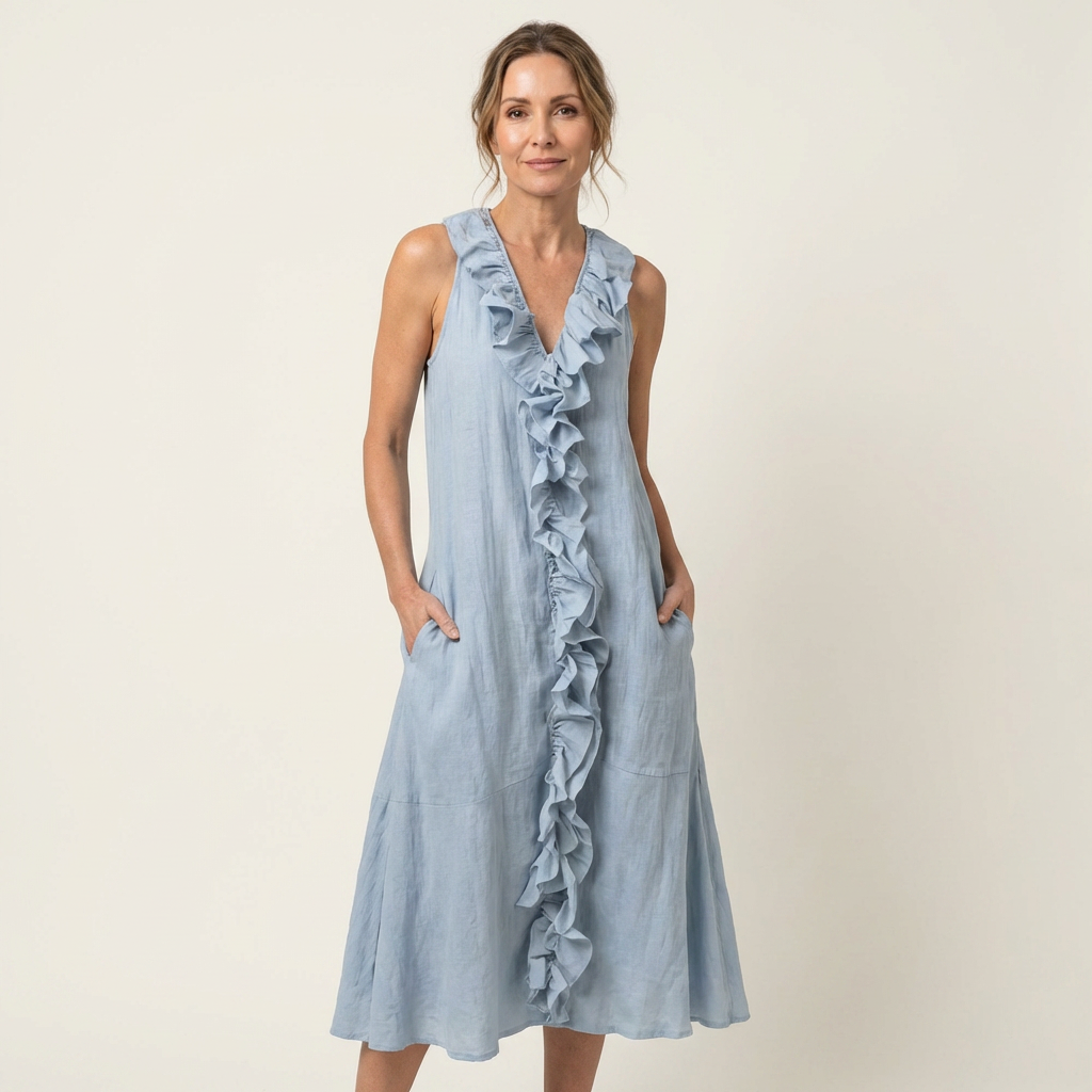 Hendrina mouwloze maxi-jurk met doorlopende ruche