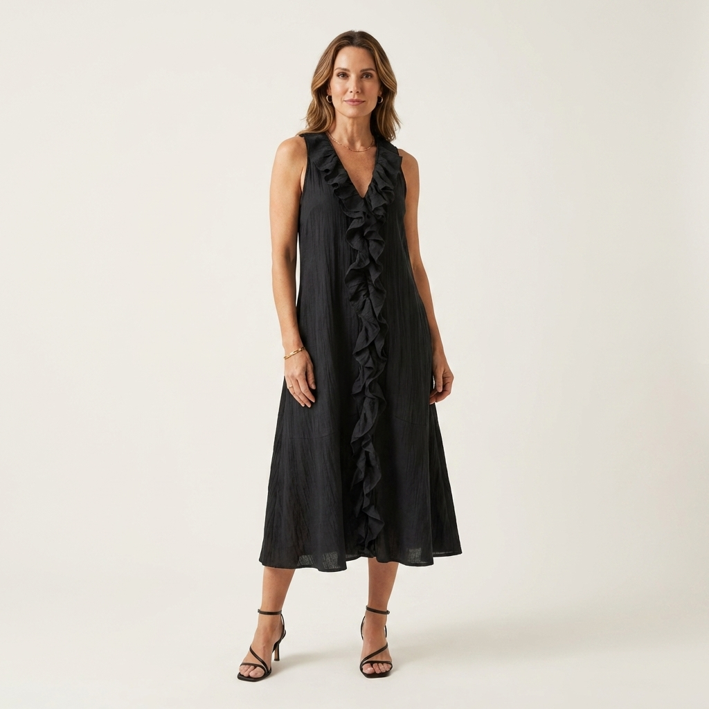 Hendrina mouwloze maxi-jurk met doorlopende ruche