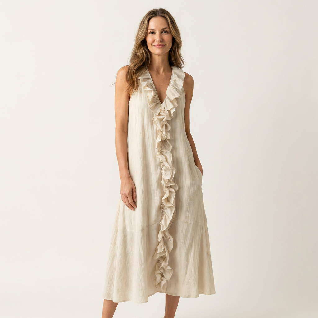 Hendrina mouwloze maxi-jurk met doorlopende ruche