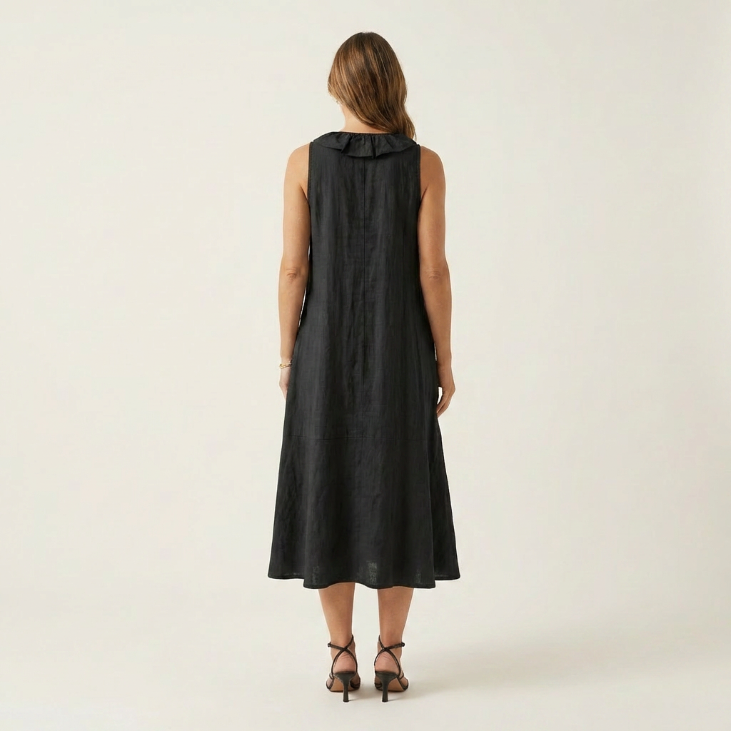 Hendrina mouwloze maxi-jurk met doorlopende ruche