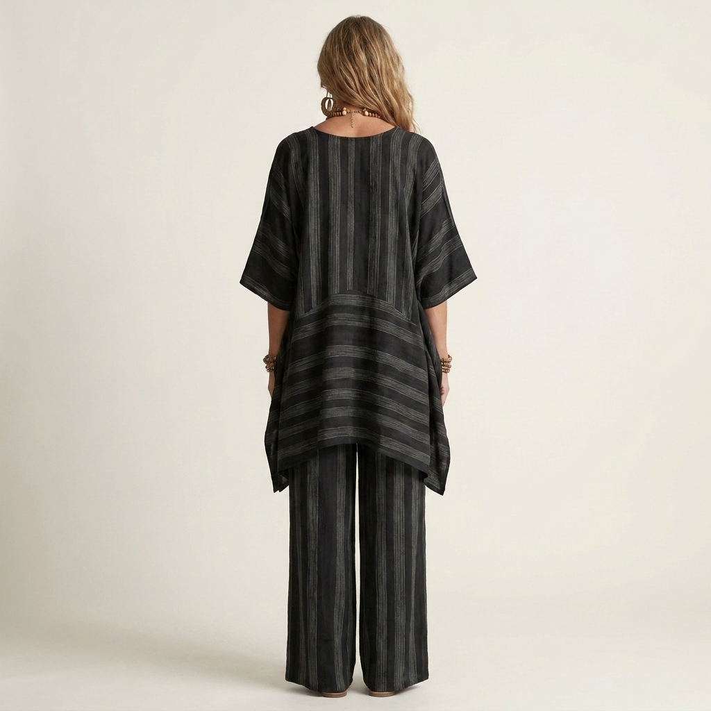 Reina gestreepte set met hi-lo tuniek en wijde broek