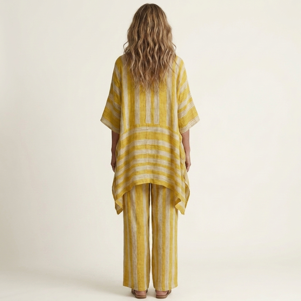 Reina gestreepte set met hi-lo tuniek en wijde broek