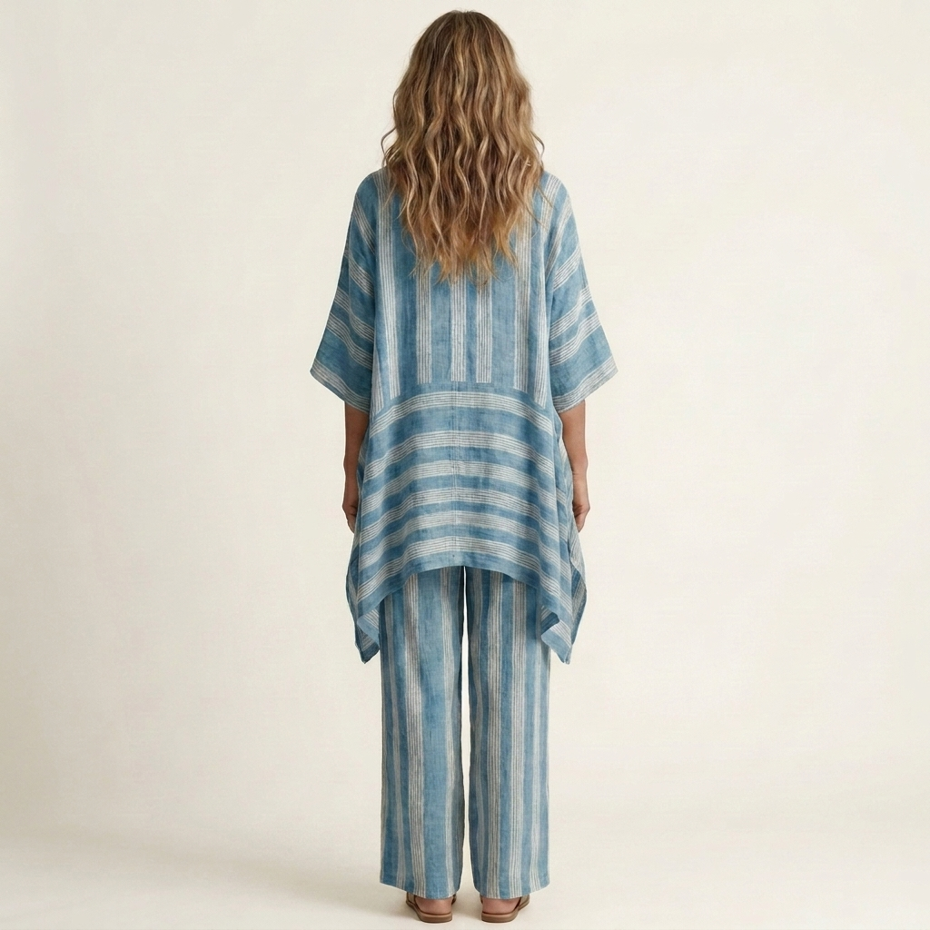 Reina gestreepte set met hi-lo tuniek en wijde broek
