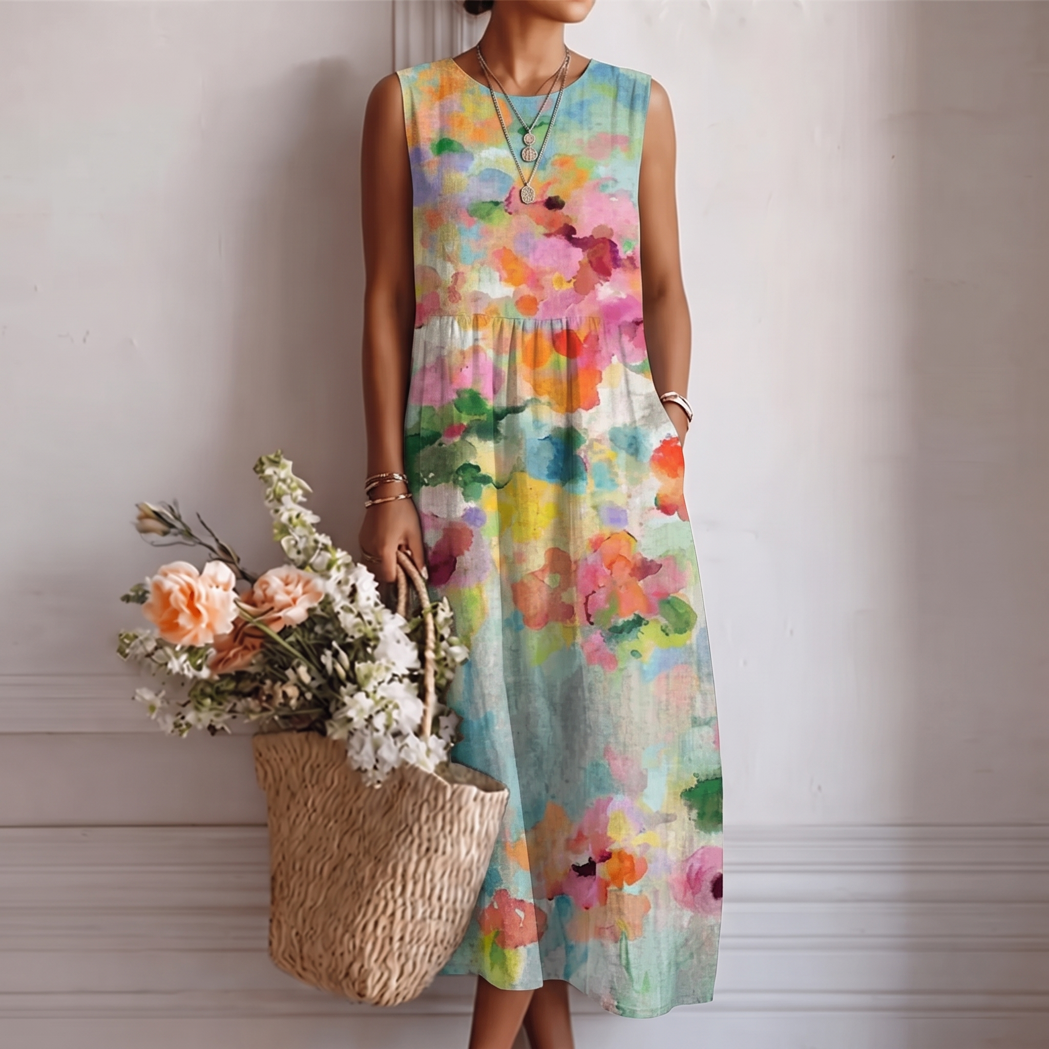 Carla elegante multicolor midi-jurk