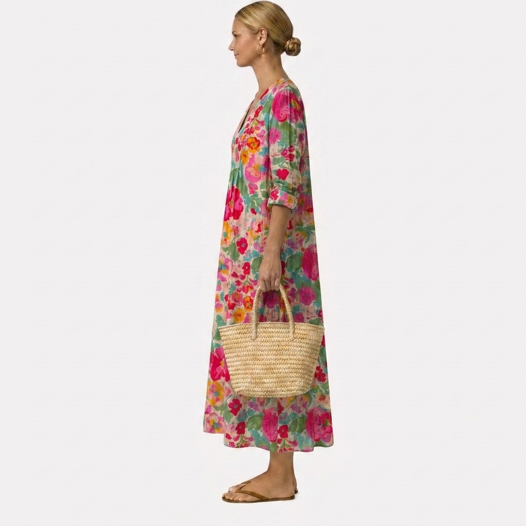 Rosa elegante jurk met bloemenprint