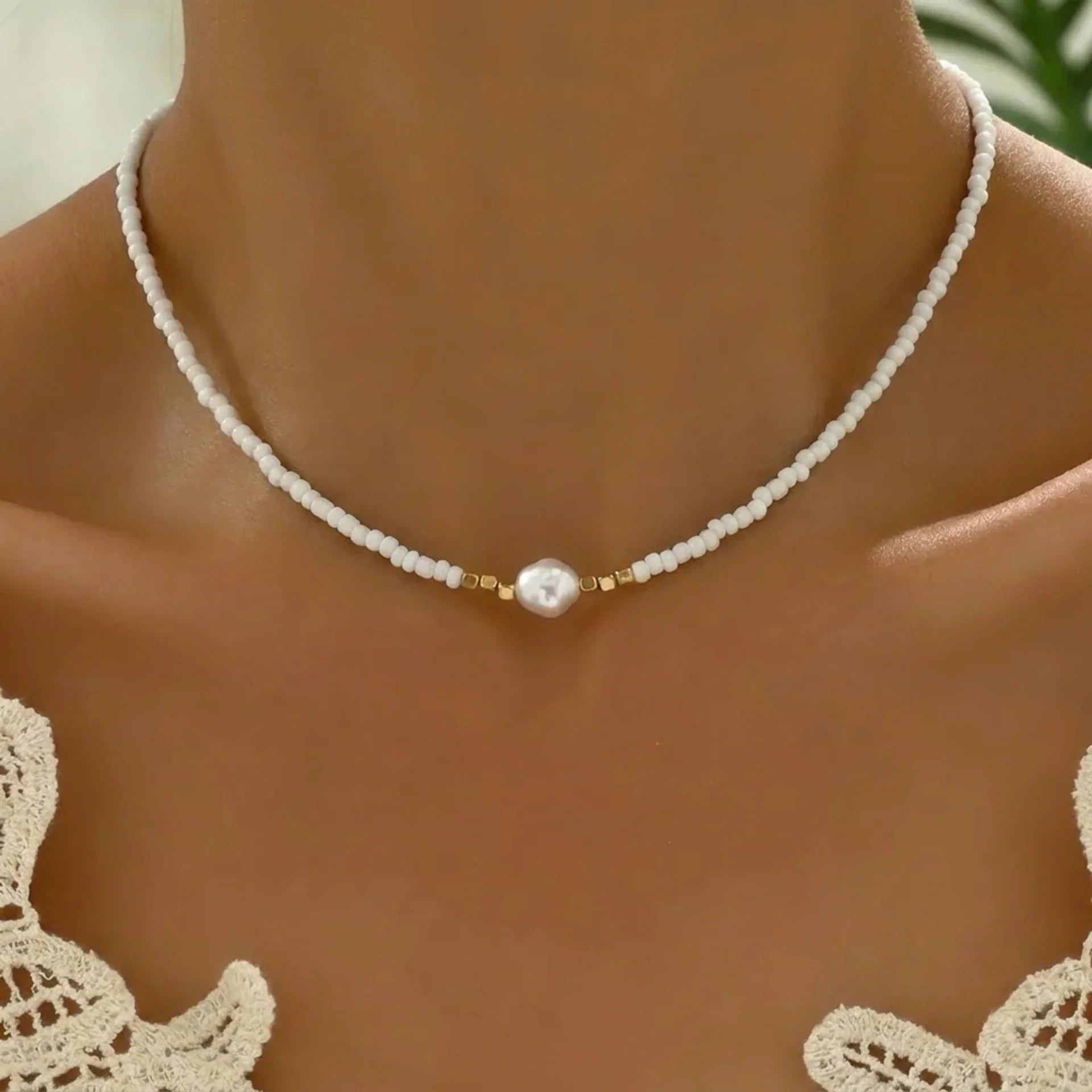 Minimalistische ketting met turkoois en parels