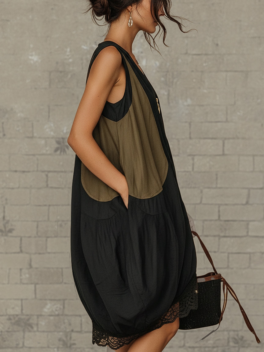 Inès tulpvormige mini-jurk met colorblock