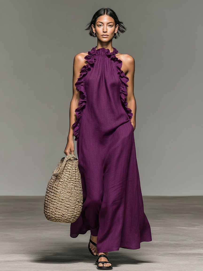 Jantine mouwloze maxi-jurk in paars