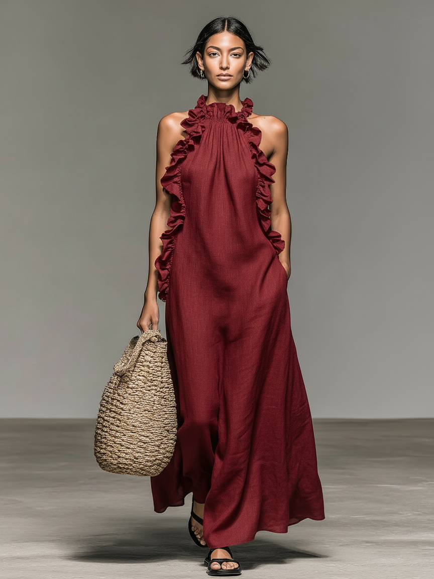 Jantine mouwloze maxi-jurk in rood