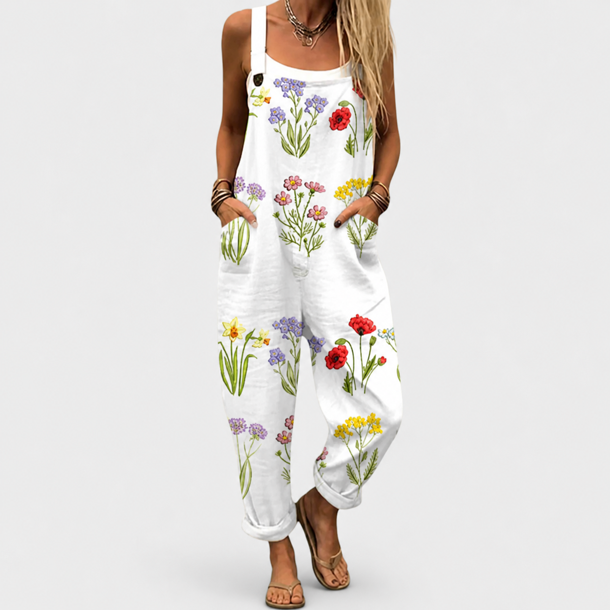 Klaasje witte jumpsuit met veldbloemenprint