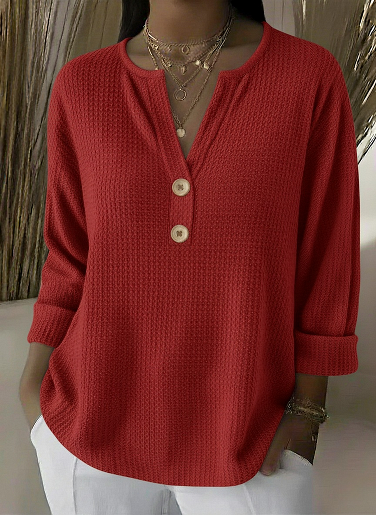 Lucía henley-shirt met wafelstructuur en knopen