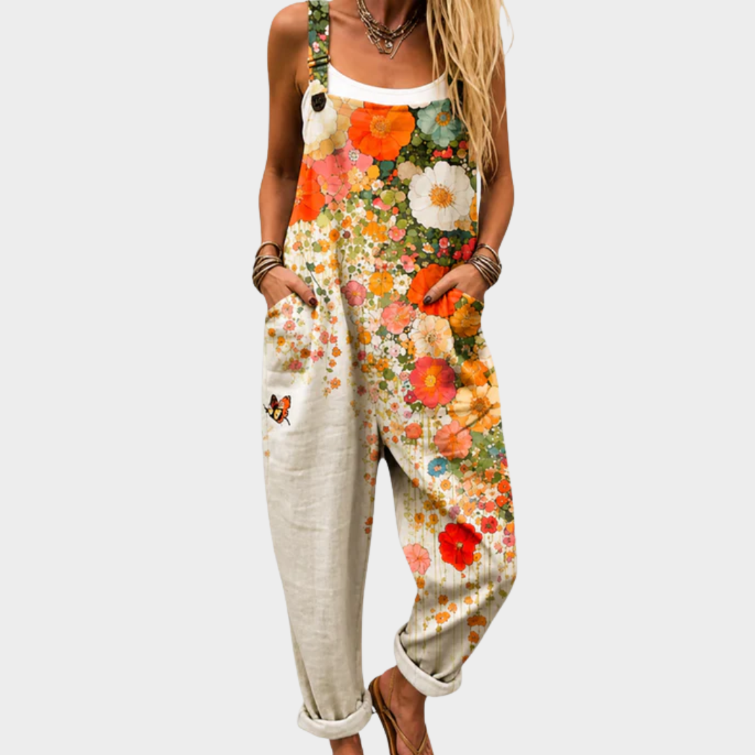Marjan witte jumpsuit met grote bloemenprint