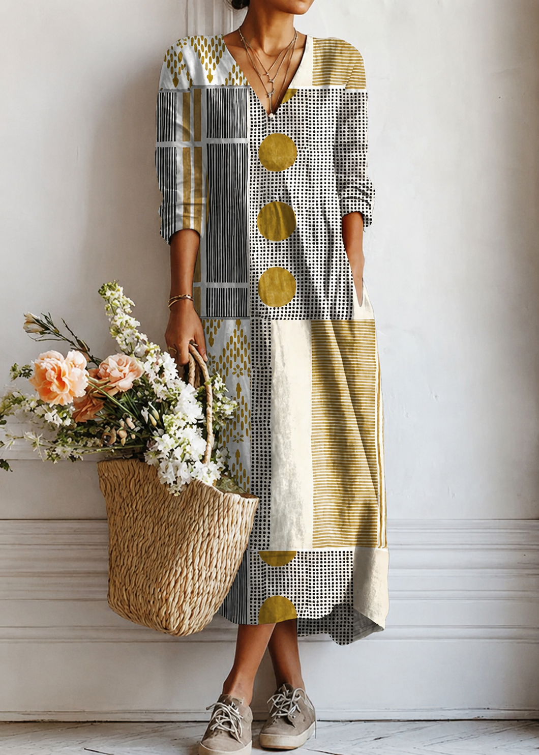 Matilde | Elegante lange patchwork-jurk