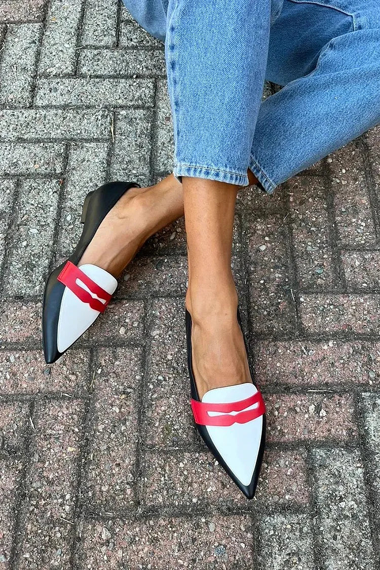Natalya loafers met bandjes in wit met rode band