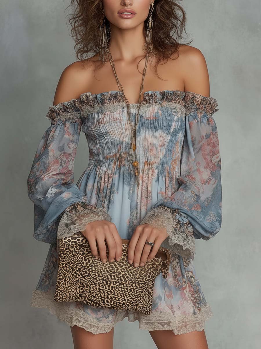Romane gesmokte mini-jurk van chiffon