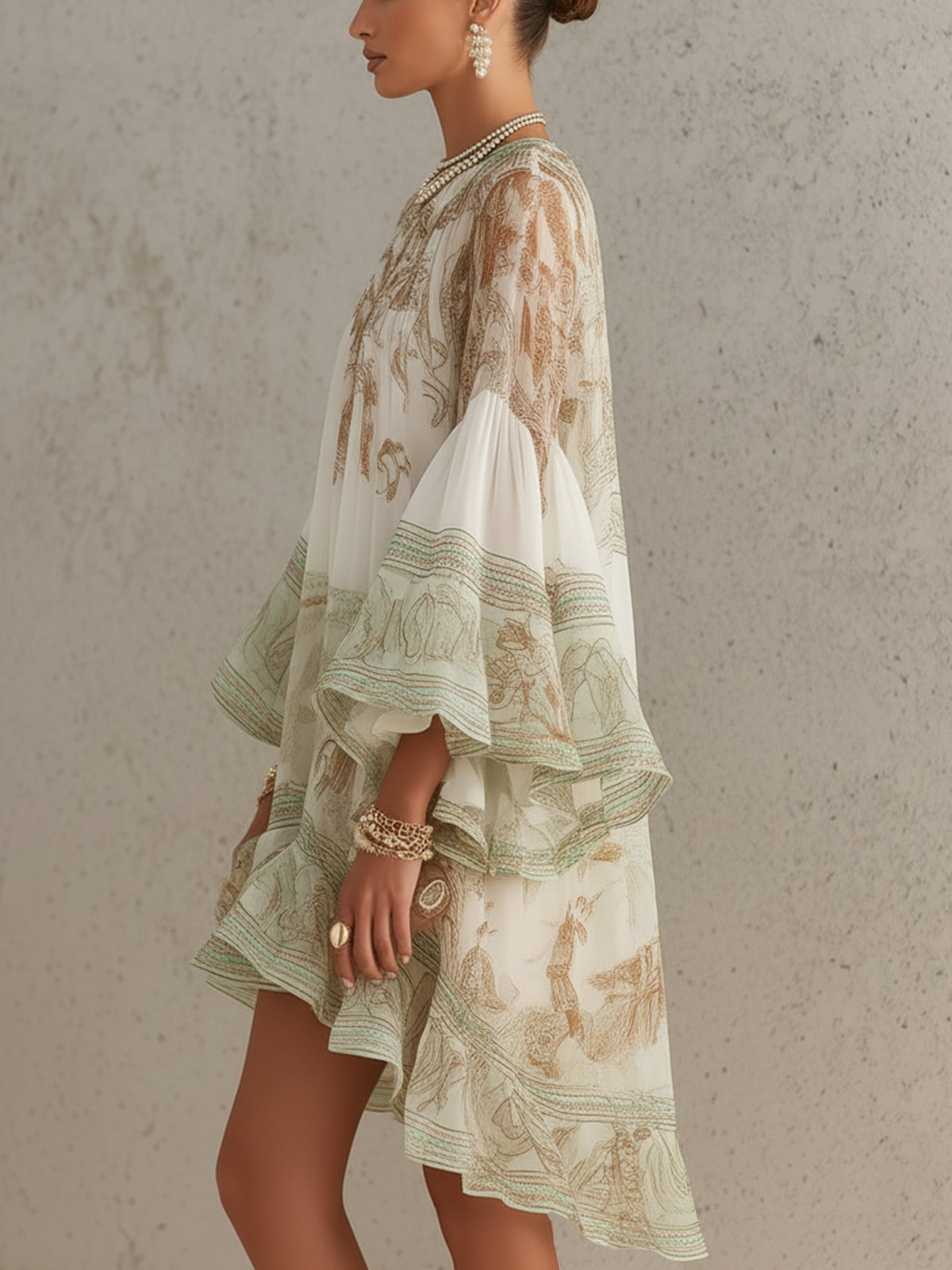 Rosalie mini-jurk van chiffon met volantmouwen