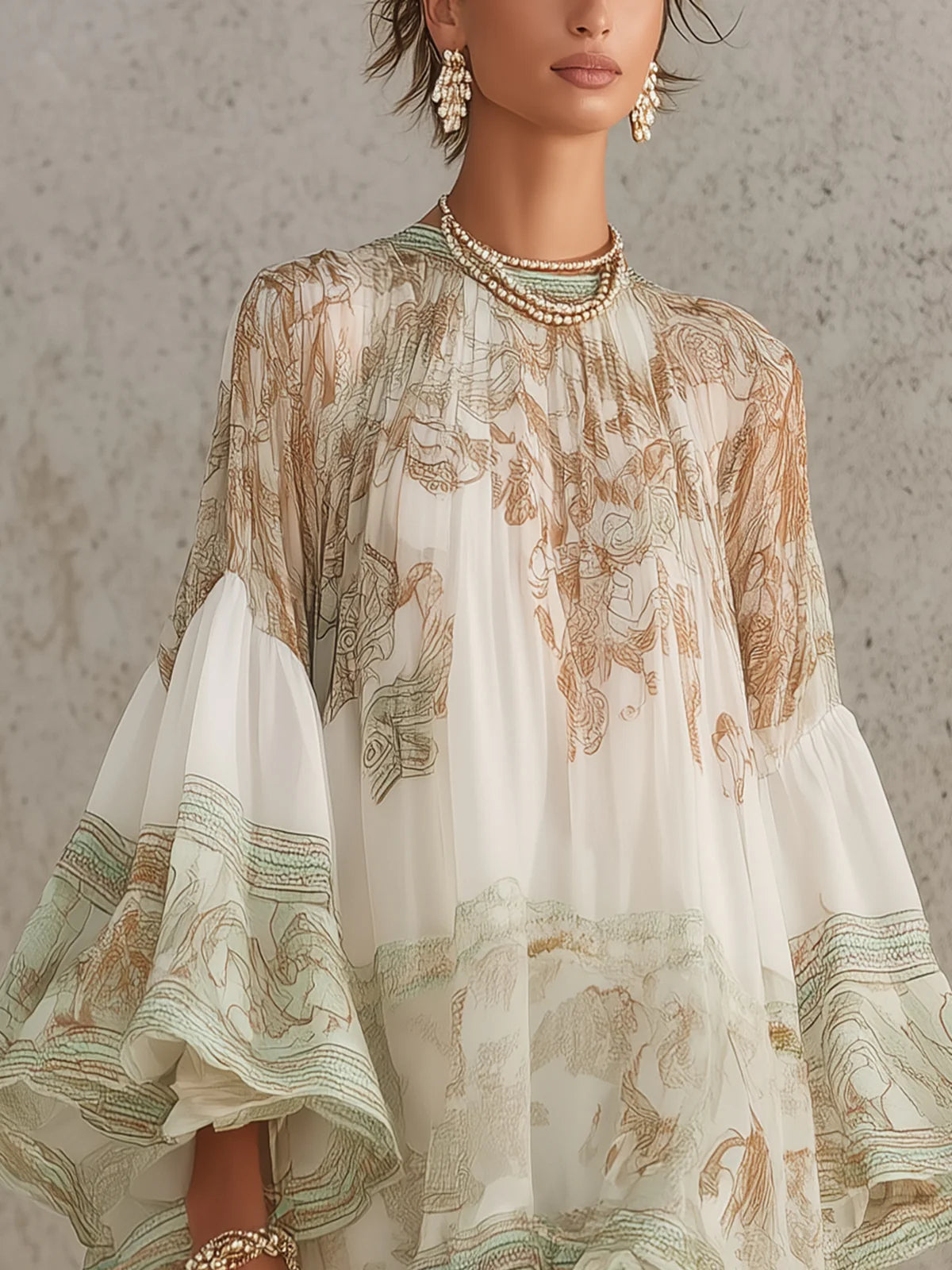 Rosalie mini-jurk van chiffon met volantmouwen