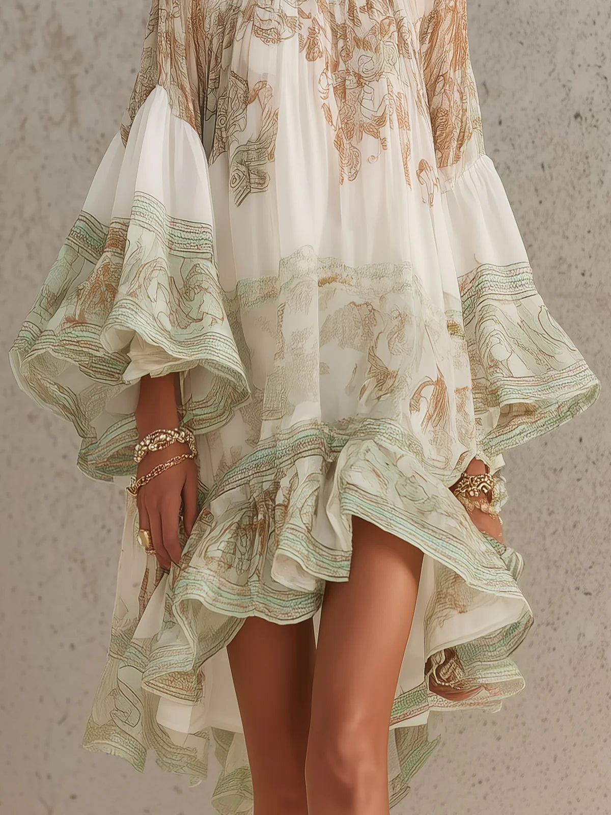 Rosalie mini-jurk van chiffon met volantmouwen