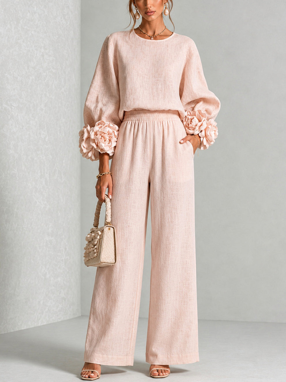 Rosalie | Tweedelige set met bloemenmanchetten