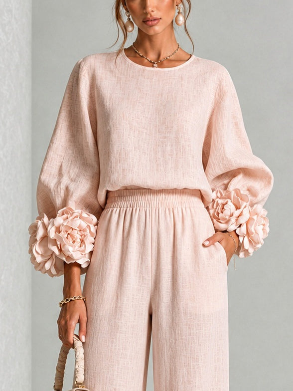 Rosalie | Tweedelige set met bloemenmanchetten