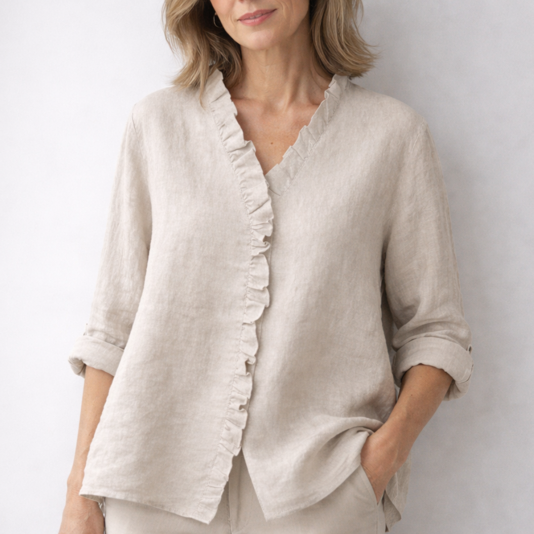 Sanelle | Lange blouse met ruches en V-hals