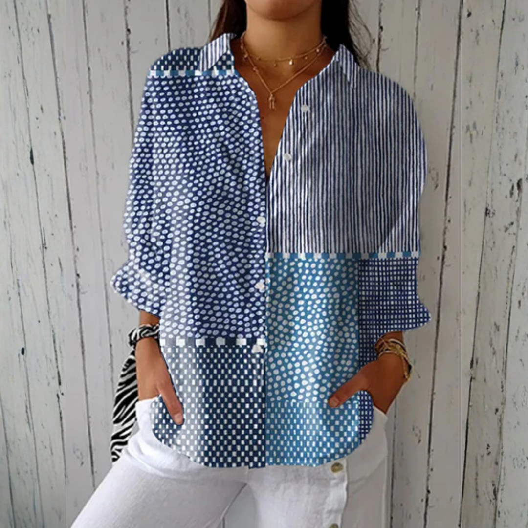 Sophie | Blouse met oceaan-patchwork