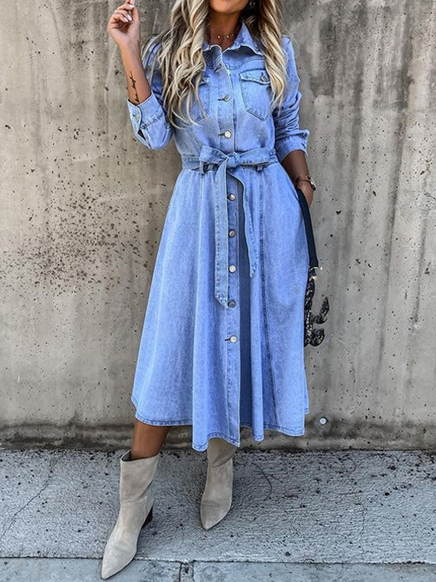 Luna | Denim jurk met lange mouwen