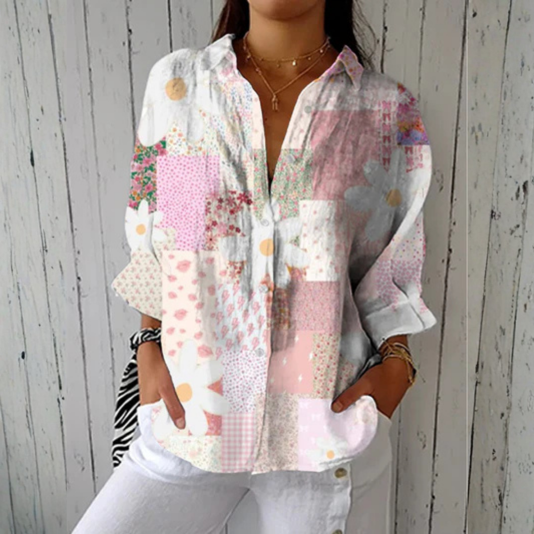Stephanie | Blouse met madeliefjes in patchwork