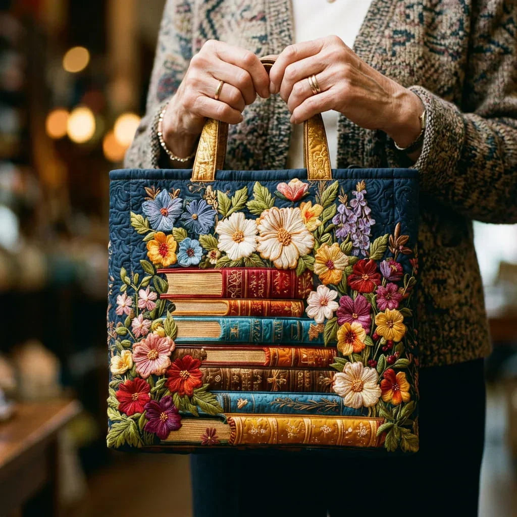 Ambachtelijke tas - Bloemenprint en boeken