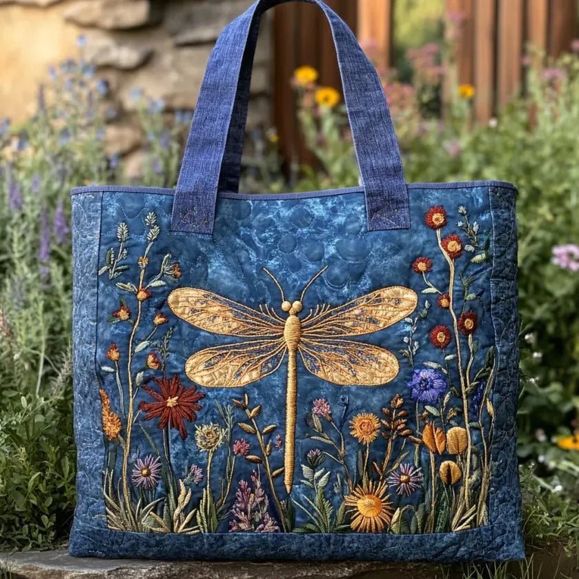 Doorgestikte tas - Gouden libelle