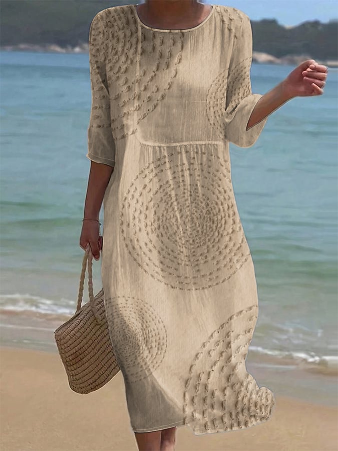 Wilma | Beige strandjurk met cirkelreliëf