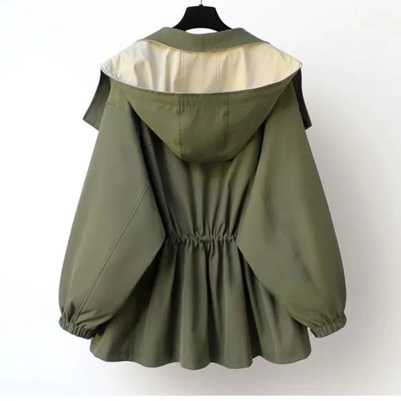 Xiandra | Oversized jas met capuchon en contrastkraag