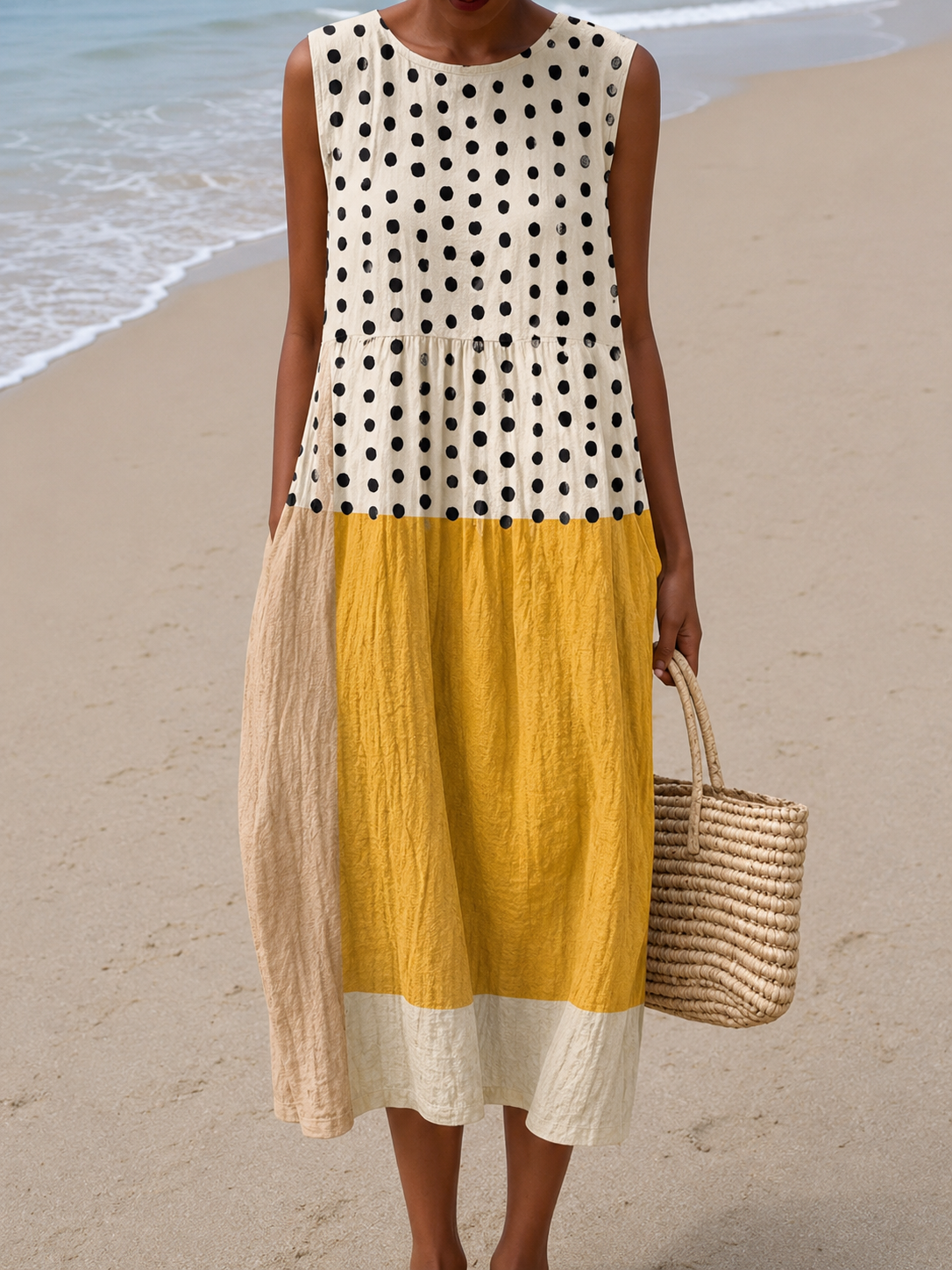 Yvette | Colourblock Polkadot Midi Jurk